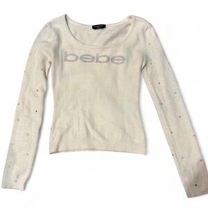 Rare Bebe Cream Rhinestone Sweater Sleeve Top